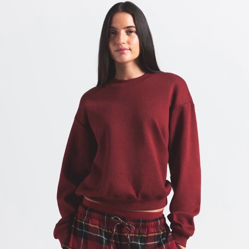 Skims Cotton Fleece Classic Crewneck in Merlot Size Large NWT